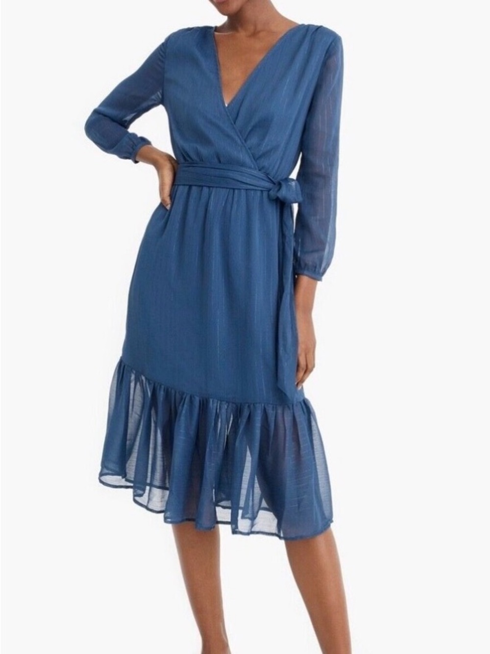 J. Crew Point Sur faux-wrap dress in Lurex® crinkle chiffon Size 00